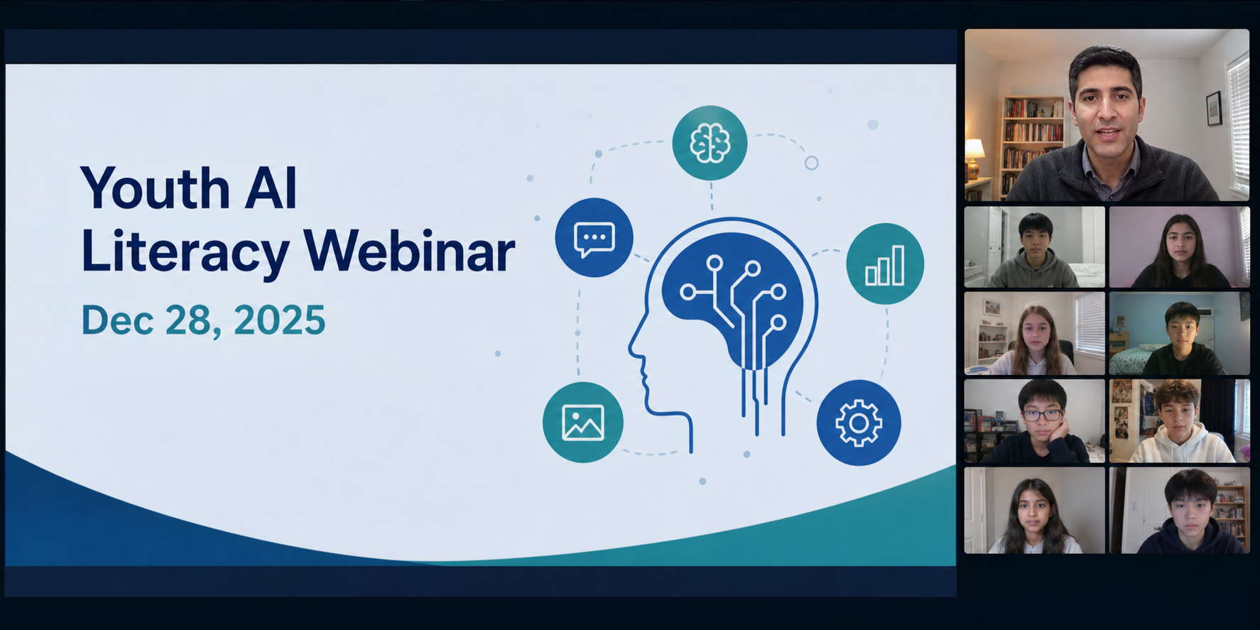 Online youth AI webinar shown on a laptop screen.